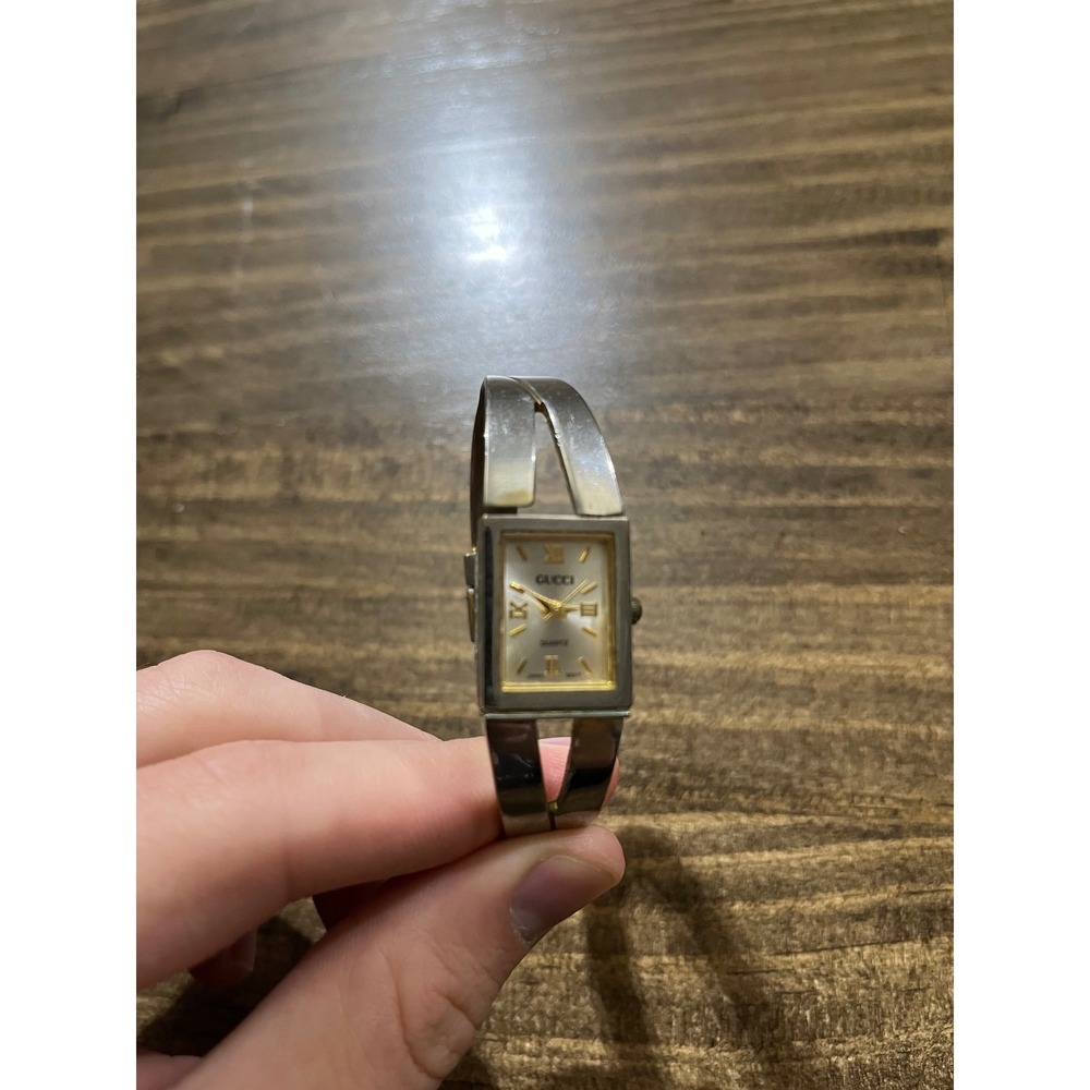 Vintage Xanadu Silver Tone Bangle Watch Rectangular Face Gold Tone Accents